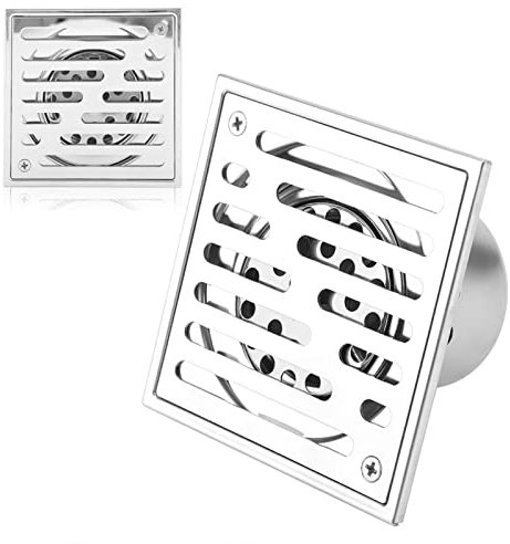 Siphon de Sol de Douche Carré avec Couvercle Amovible Grille de Grille Acier Inoxydable de Salle de Bain Anti-Odeurs Carré égouttoir de Douche Grand Calibre pour Salle De Bain Jardin(110 * 110mm)