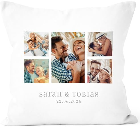 SpecialMe® Fotokissen Kissen-Bezug mit Foto-Collage Bedrucken Lassen Fotogeschenk Liebe Valentinstag Weiss 40cm x 40cm