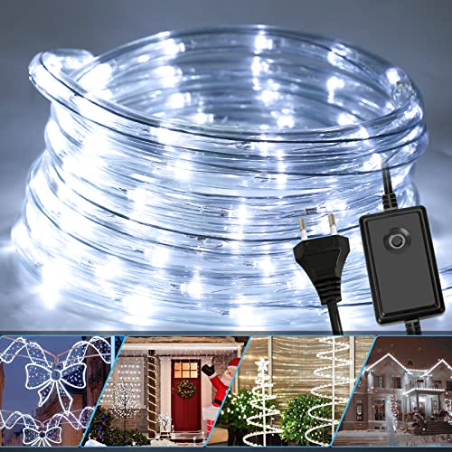 Fiqops LED Lichterschlauch für außen, 20m LED Lichtschlauch mit 8 Leuchtmodi, Lichtschläuche Wasserfest, Lichterkette für Garten, Led schlauch-Kaltes Weiß