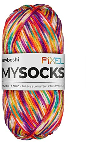 myboshi mysocks Pixel, 6-fädige Sockenwolle, strapazierfähig, Garn aus Schurwolle, filzfrei, 150g, Ll 390m Orange (Spark) 1 Knäuel