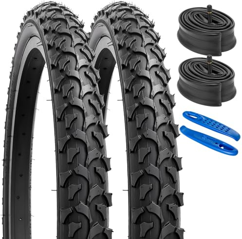YunSCM 2Pcs 20 Bike Tyres 20x1.95 Tires 53-406 and 20 Bike Tubes AV32mm Schrader Valve, Compatible with 20 x 1.95 20x2.0 Off Road/MTB/Mountain Bike Tires and Tubes