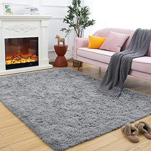 ROHATIM - Alfombra de salón Shaggy para Cama Grande, Alfombra mullida para Dormitorio, Alfombra Decorativa de Estilo Moderno para salón, Dormitorio, sofá Cama, Cama, Color Gris, 120 x 160 cm