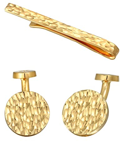 Kuzzoi Manschettenknöpfe Coin Design & Krawattennadel für Herren im gehämmerten Look, Herren Accessoire Set aus 925 Sterling Silber, Stilvolles Männer Geschenk für Hochzeit und Geburtstag