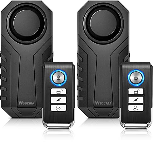 WSDCAM Fahrrad Alarm mit Remote 2 Pack, 113dB drahtlose Anti-Diebstahl Vibration Motorrad Fahrrad Alarm Fahrzeug Sicherheit Alarmsystem (schwarz)