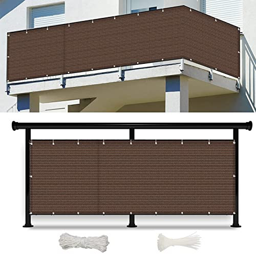 YUANZHI Balkonsichtschutz Balkonverkleidung 115 x 750 cm HDPE 185g/m², UV-Schutz Balkonsichtschutz für Balkon Garten mit Kabelbindern für Gartenanlagen, Camping, Braun