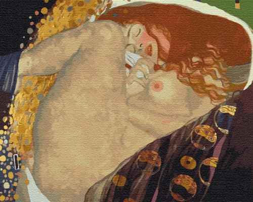 Artnapi Malen nach Zahlen Erwachsene mit Rahmen | DIY Handgemalt | Danae - Gustav Klimt | Kit für Anfänger und Erwachsene | Set inklusive Acrylfarben & Pinsel | 40x50cm Leinwand | Ideal als Geschenk