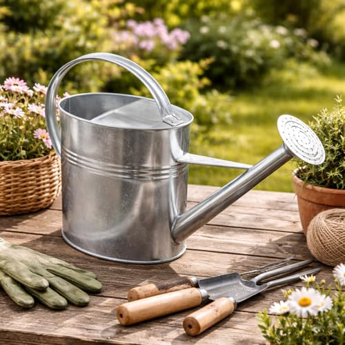 Mojawo verzinkte Gießkanne Kanne Zinkkanne Blechkanne Metallkanne Wasserkanne Garten Zink bewässern 10 Liter