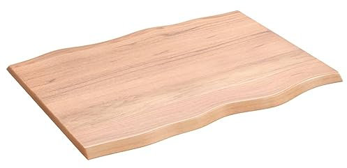 SKM Tablero de mesa 80 x 60 x 2 cm madera maciza de roble tratada borde de árbol, peso: 7,75 kg, 363944