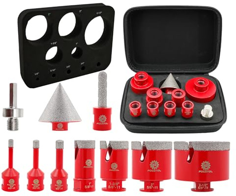 Diamond Core Drill Bit Set - FOCSTOL 10pcs (6/8/10/25/35/50/65mm+10mm Finger Milling Bit+50mm Beveling Chamfer Bit+Hex) Hole Saw Kit for Porcelain Ceramic Tile Marble Granite with 5/8''-11 Thread