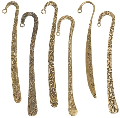 SUNNYCLUE 12 Stück Haken Lesezeichen Große Menge Tibetischer Stil Antike Bronze Lesezeichen Haken Rohlinge Blume Geschnitzt Haarnadel Streifen Metall Lesezeichen Doppelseitige Vintage Lesezeichen Mit