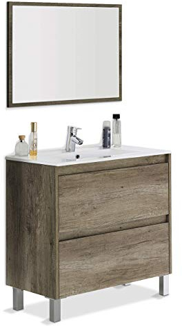 HOGAR24 ES Mueble de baño de 80 cm de Ancho con 2 cajones y Espejo. Lavabo no Incluido.