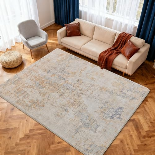 Safunion matta moderna abstrakta mattor för vardagsrum sovrum matsal halkfri mjuk matta golvmatta (abstrakt grå/beige/guld/flerfärgad, 160 x 200 cm)