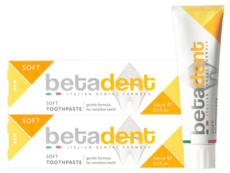 Betadent Set mit 2 weichen Zähnen für empfindliche Zähne. Bekämpft Zahnfleischentzündungen. Hygienisch und beruhigend. Mit Aloe Vera, Teebaumöl und natürlichen Inhaltsstoffen. 2 x 100 ml