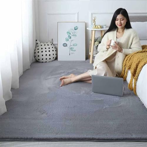 ZWPILY Hochflor Teppich Wohnzimmer Kinderzimmer Flauschig Fellteppich Kunstfell Fellimitat Plüsch Bettvorleger Einfarbig, Waschbar rutschfest, Modern Kunstfell Carpet,Dark Gray,60x110cm