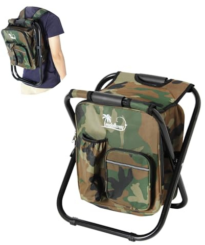 LEADALLWAY Backpack Fishing Chair with Cooler Bag Foldable Stool,Fishing Hunting Gifts for Men,Outdoor,Camping,Paints,BBQ,Beach,Picnic,Hiking,Concert(Camouflage Backpack Chair)