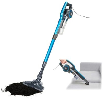 Avilia Aspirapolvere a Filo con Accessorio Tappezzeria Incluso - Multisuperficie senza Sacco, 3 Stadi di Filtraggio, Cavo 6m, 0.8L, 113x23x25cm, Blu e Grigio, 600W