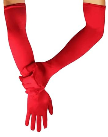 1 Paar Rote Handschuhe Lang,Karneval Rot Lange Gloves,Teufel Kostüm Damen Carnival Satin Handschuh,Braut Hochzeit Prinzessin Abendhandschuhe,Classic Brauthandschuhe für Halloween,Abschlussball Zubehör