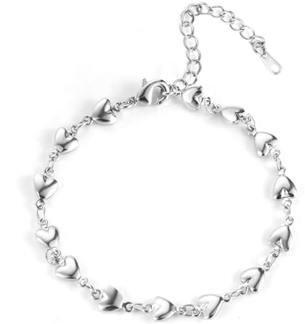 ALEXCRAFT Armbänder Damen Herz Armkette Silber Verstellbare Kette Schmuck | Verstellbar Armbänder für Damen Frauen Herz Charm Fußkettchen Freundschafts Armkette Muttertag Valentinstag Weihnachten