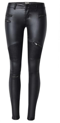 RSBFK Schlanke Damen-Fahrradhose aus PU-Leder, schmale Passform, dehnbare Kunst-Leggings
