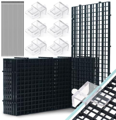 LINLAN Aquarium-Anti-Sprung-Set, Aquarienabdeckung, 8 Stück 15x30 cm Kunststoffgitter mit 6 Halterungen und 20 Kabelbindern, Abdeckung für rahmenlose Aquarien(Schwarz)