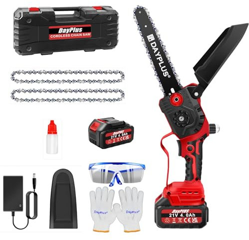 Mini Kettensäge Cordless 8 Inch,Elektro Akku 4000 mAh Kettensäge mit 1 Ölflasche, 2 Ketten Astschneider mit Sicherheitsschloss, Mini Kettensäge mit LadegerätHolz/Baumsäge für Garten Baumbeschneidung