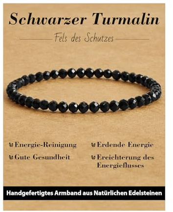 Landorilo Natural Healing Gemstone Beaded Bracelet made from 4mm Faceted Stone Beads, Women Men Stretch Crystal Yoga Bracelets Jewellery, Christmas Birthday Gift(F Black Tourmaline)