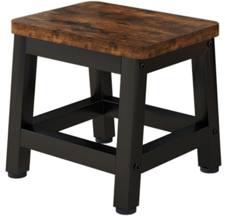 IBUYKE Piccolo Sgabello per Adulti Bambini, Gradino Resistente con Capacità di 330 Lbs, Mini Sgabello in Legno Antiscivolo per Letti Altir Camera da Letto Soggiorno Cucina, Marrone Rustico TBD003H