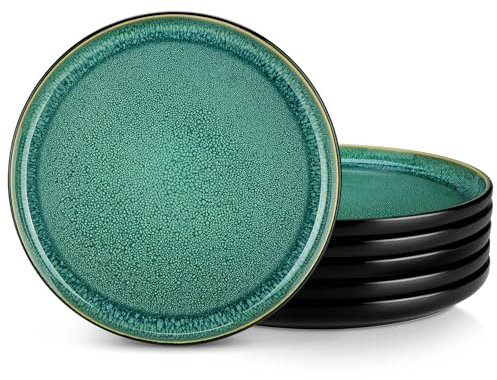 vancasso Playa Ceramic Dinner Plates for 6, Elegant Dinnerware Set, 10.25 Inch Pasta Plate, Dessert Plate, Salad Plates, Microwave, Oven and Dishwasher Safe, Green