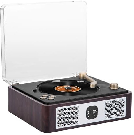 Home Portable Retro CD Player with HiFi Speaker, Support Bluetooth Audio Output/Input, USB Playback, AUX Input/Output, Headphone Jack, Built-in 3600mA Rechargeable Battery, with LED Display