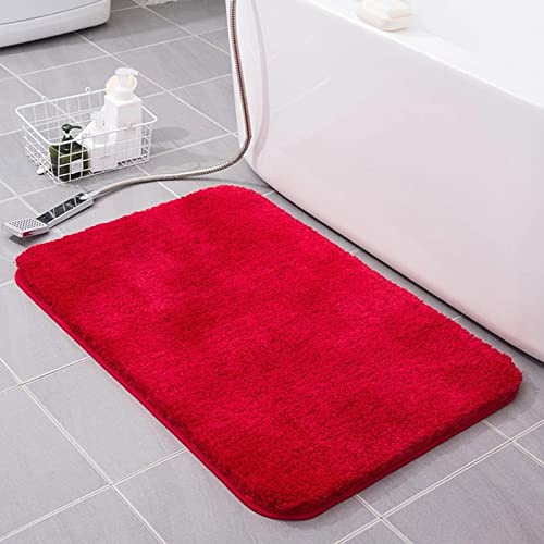 Tappeto da bagno assorbente in microfibra ad alto pelo rosso 80x120cm