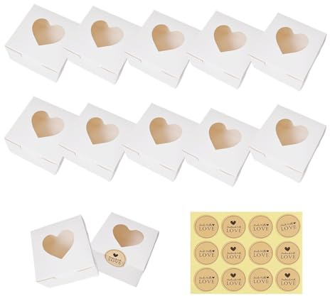 CUP CAKE 10 Pcs White Cupcake Boxes with Love Windows Paper Cake Box Individual White Bakery Boxes Cupcake Carrier for Desserts, Pastries, Cookies, Small Cakes, Candy, Pies & Gifts