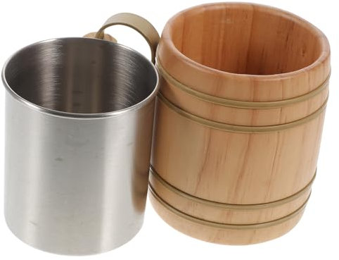 OKUMEYR 1Stk Kaffeebecher überwintern kaltes getränk genschenkideen kaffeethermosbecher trinkglas Getränkebecher Bierbecher Wasserkrug mit Henkel Edelstahlbecher Wasserbecher Hölzern Khaki