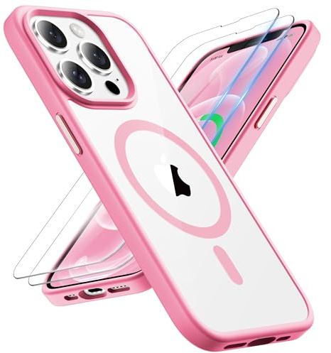 ORETECH für iPhone 12 Pro Max Hülle mit 2 Schutzfolie, Hellrosa | Kameraschutz,Kompatibel mit Mag Safe,Stoßfest Kratzfest Transparent Rückseite Handyhülle für iPhone 12 Pro Max