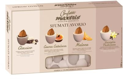 Doni Bomboniere Confezione 1Kg Confetti Sfumati Avorio con Mandorla Ricoperta di Gusti e Colori Assortiti per Matrimonio Comunione Cresima Compleanno Anniversario Segnaposto Confettate Made in Italy