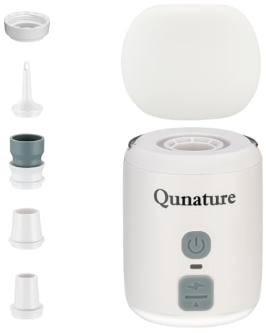 Qunature Pompa Elettrica Portatile, Pompa Sottovuoto da Viaggio per Materasso Gonfiabile 4,5 kPa(180 L/min) Magnetico, Illuminazione a LED con Paralume, con 5 Ugelli d'Aria, Campeggio Piscina, Bianco