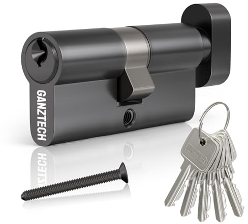 GANZTECH 30T/30 (60mm),Black Door Barrel Lock,Key Key with 5 Standard Keys,Aluminum Alloy Euro Cylinder Lock,Secure Stable for Wooden,Composite Doors and UPVC