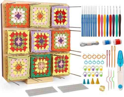 ZPPLD 11inch Large Crochet Blocking Board,72pcs Large Granny Square Blocking Board Set for Beginners,Crochet Blocking Kit,for Crochet Knitting Projects with 20pins