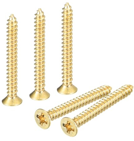 sourcing map 60Pcs Brass Wood Screws, M3 x 25mm Phillips Flat Head Self Tapping Screw WoodWorking Screw for Door Hinges, Wooden Furniture, Home Appliances