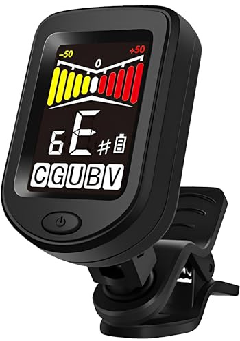 CANTUS Rechargeable Guitar Tuner, Clip on Tuner with Guitar Bass Ukulele Violin Chromatic Tuning Modes (Black)