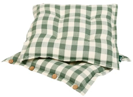 Dibor Garden Chair Cushions Gingham Print Outdoor Seat Pad Dining Chair Seat Cushions with Buttoned Edge 100% Cotton Alfresco Dining Furniture Pads (Set of 2, Green)
