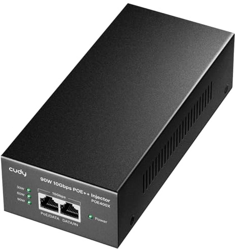 Cudy POE400X 90W 10G Ultra PoE++ Injector Adapter, 802.3bt /802.3at/802.3af Compliant, Up to 90W Ultra Power Supply, 10Gbps Shielded RJ-45, Plug & Play, Metal housing