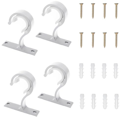 Hongoen 4 Pièces Supports de Tringle à Rideaux,Crochets de Draperie,Support pour Tringle à Rideau,Support Tringle Rideaux Plafond,Accroche Rideau sans Percage,Support de Tringle de Fixation Robuste