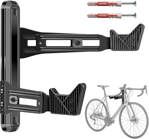 Mimoke Fahrrad Wandhalter | Aluminiumlegierung, belastbar bis 40 kg | Verstellbarer Wandabstand 18,5–28 cm | Gummierte V‑Haken 7,2 cm | Für MTB, Rennrad, E‑Bike, platzsparend
