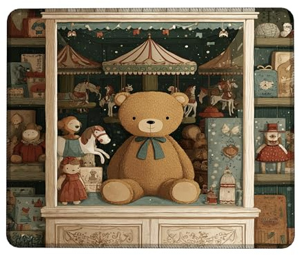 Alfombrilla de ratón con diseño de oso fantasía, tema de peluche marrón para vacaciones de otoño, accesorio de escritorio artístico de estilo vintage, alfombrilla de mouse antideslizante para juegos