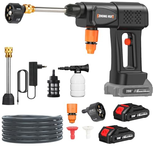 Hidrolimpiadora de Alta Presion, MAX 30 Bar Hidrolimpiadora Batería, Pistola de Agua a Presión con 2X Batería 6,0 Ah, para Limpiar Coche, Jardín, Terraza, y Exteriores, Press & Clean Pistola Lavado