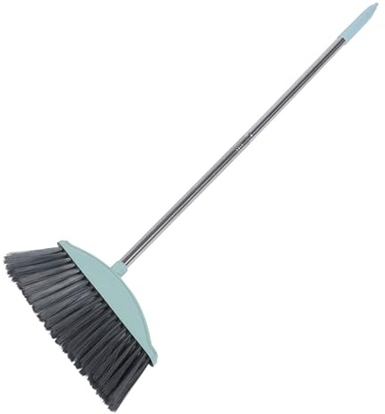 FIXOSHEE Long Handle Broom for Household Cleaning Thick Metal Handle Ground Sweeper with Stiff Bristles Lightweight Indoor Sweeping Brush for Kitchen and Floor Maintenance