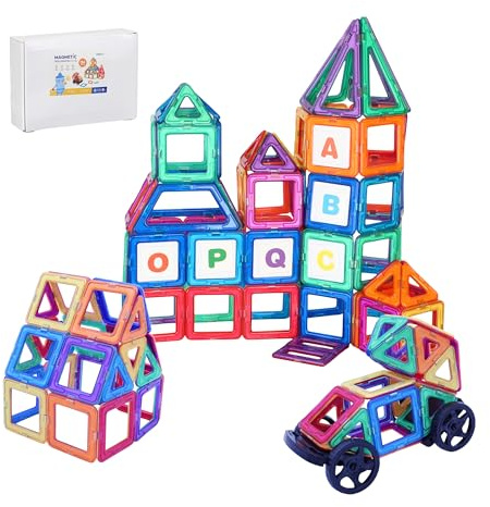 Relaxdays Magnetbausteine, 136-tlg. Set, Verschiedene Formen, Magnetspielzeug ab 3 Jahre, Magnetsteine Kinder, ABS, bunt