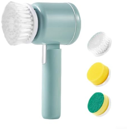 Electric dishwashing brush with waterproof body and rechargeable for battery for kitchen and household cleaning with automatic operational function (green)