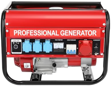 7,5 PS Benzin Stromerzeuger 4-Takt Notstromaggregat 3000W, 6500W Max. mit zwei 230V Steckdosen Tragbar Leise und leicht als Notstromaggregat hausversorgung für Garage Werkstatt Baustelle AVR-Funktion
