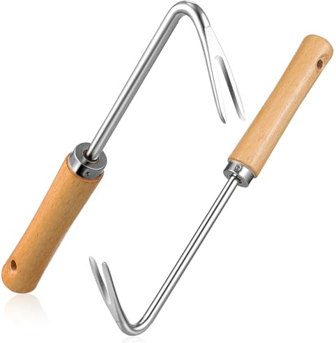 DIYEAH Estrattore per Diserbare Manuale 2 Pezzi in Acciaio con Manico in Legno Attrezzo per Diserbo Radici Erbacce Giardino Utensile per Rimozione Indesiderata su Diversi Terreni